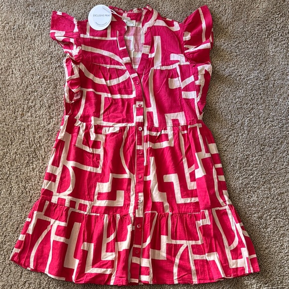Dresses & Skirts - Pink and Red Flutter Sleeve Sundress with V-neck